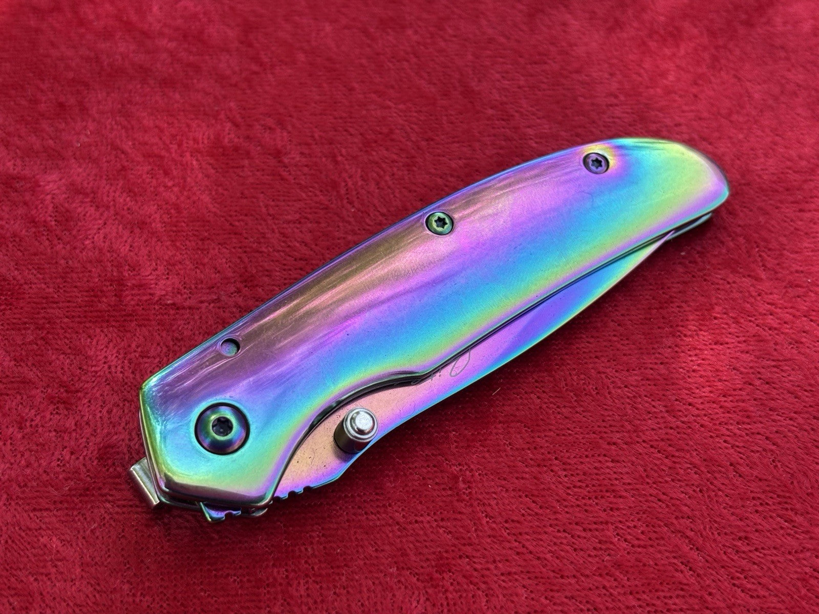 4” Manual Pocket Knife Rainbow IV Full Metal Titanium Coated Medium Size Sharp