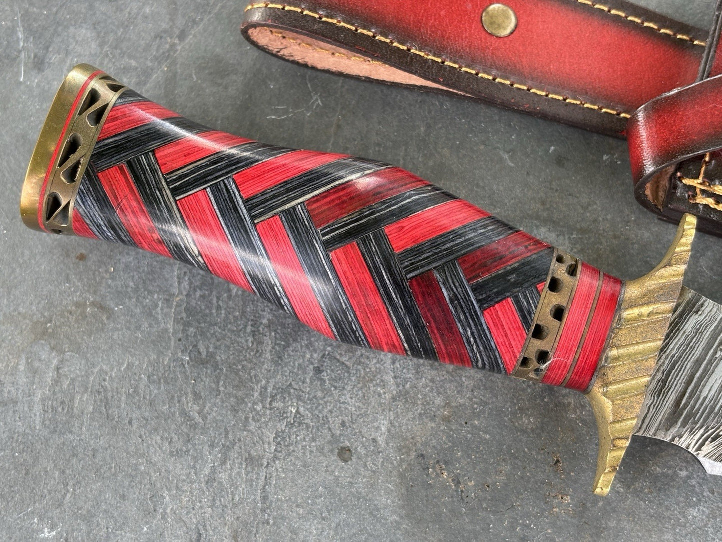15” Fixed Blade Knife Leaf Blade Double Edge Sharp Carbon Steel Braided Wood 