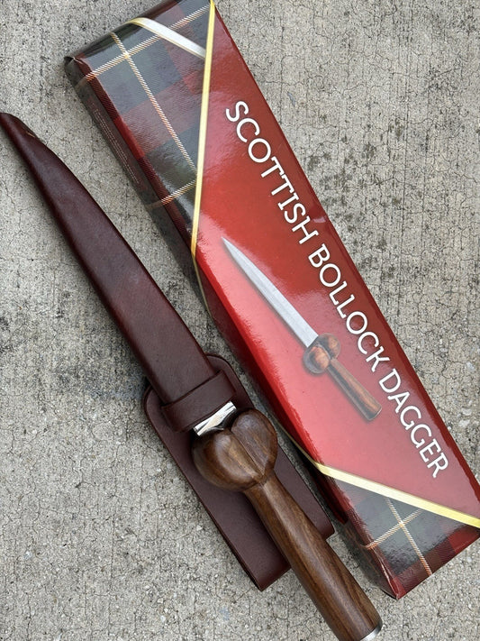 13” Bollocks Dagger Wood Handle Phallus Leather Sheath Spear Point Double Edge
