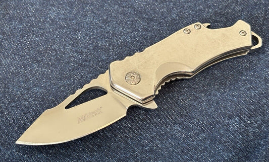 Mini Chrome Pocket Knife Compact Edc Spring Assisted 2” Blade All Metal Silver