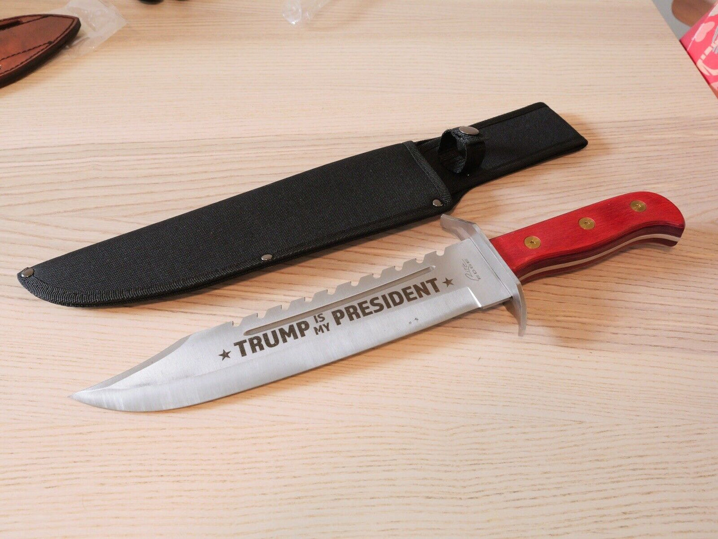 15” Trump Bowie Knife Mega Maga Gatorback USA Display Sharp America