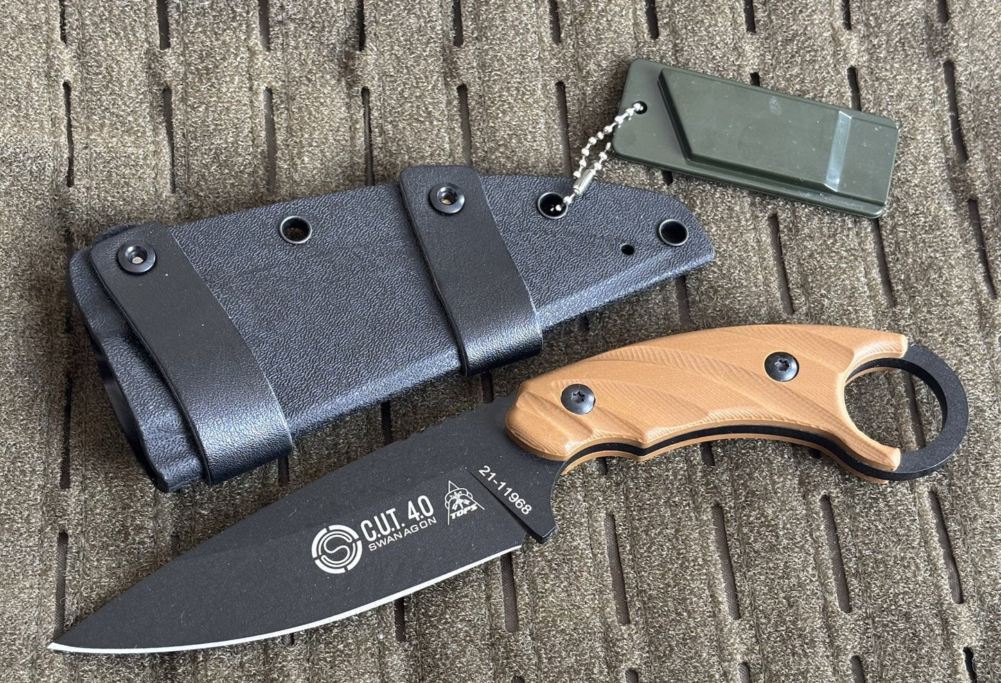 8” Fixed Blade Knife Horizontal Carry Belt Loop Kydex Sheath Tan Full Tang Sharp
