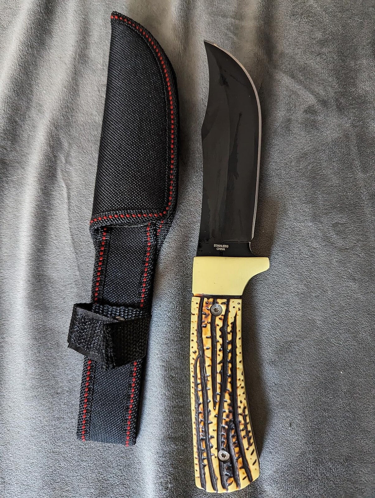 9.5" Suvival Knife Fixed Blade Full Tang Stealth Black Nylon Sheath Sharp EDC