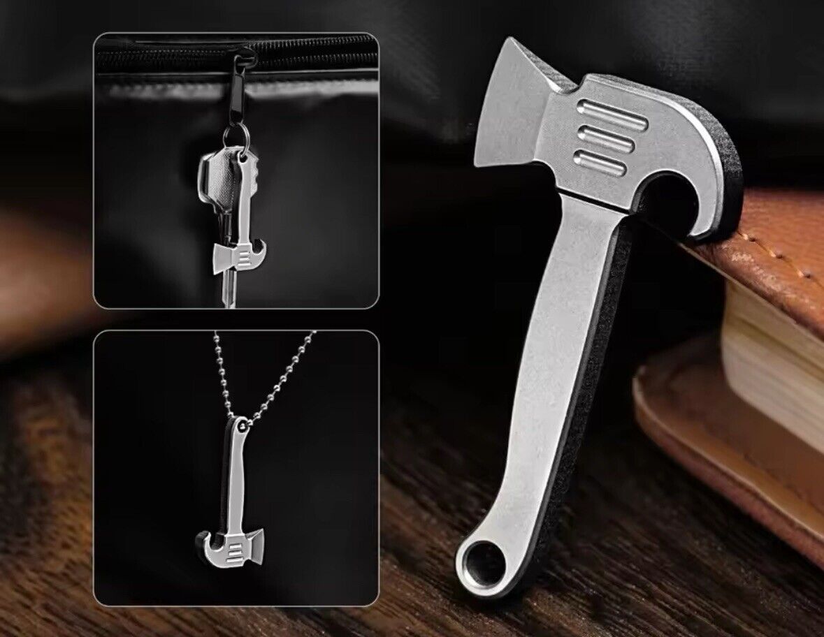 Titanium Axe Pendant Fireman Pry Bar Necklace Charm 2” 8mm Thick Hatchet Pulaski