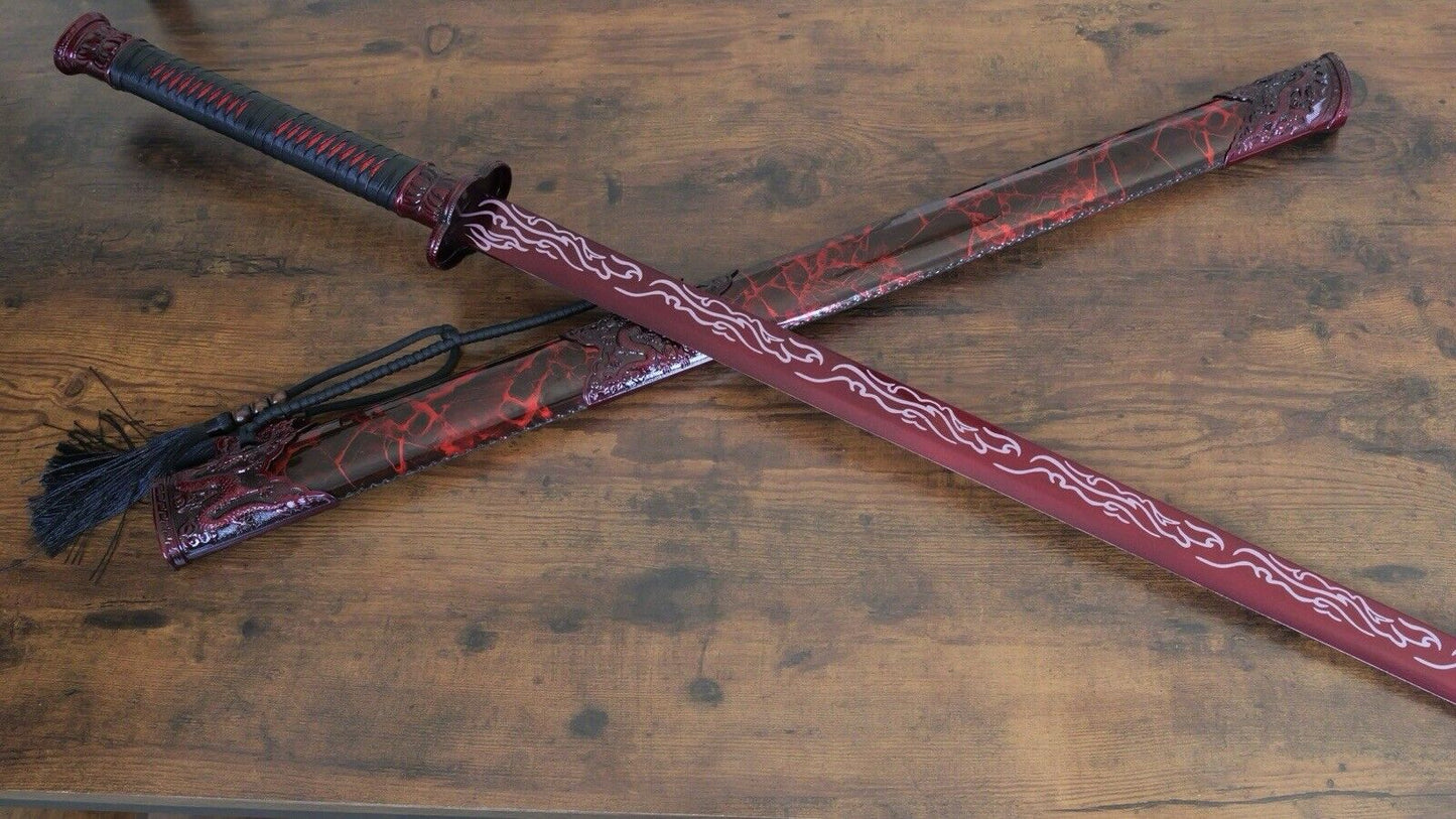 44” Ninja Sword Extra Long Two Hand Sword Tanto Sharp Battle Ready Red Manganese