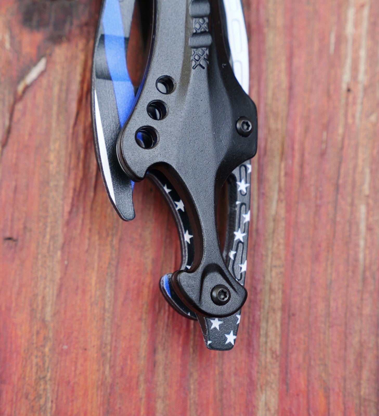 Full Size Pocket Knife Spring Assist Police Back The Blue Thin Blue Line Us Flag