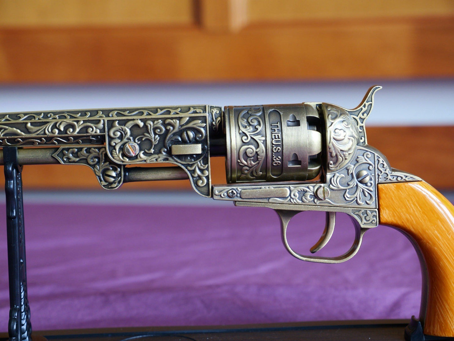 14" PEACE MAKER REPLICA Single Action Army Display Only Plaque Ornate Barrel
