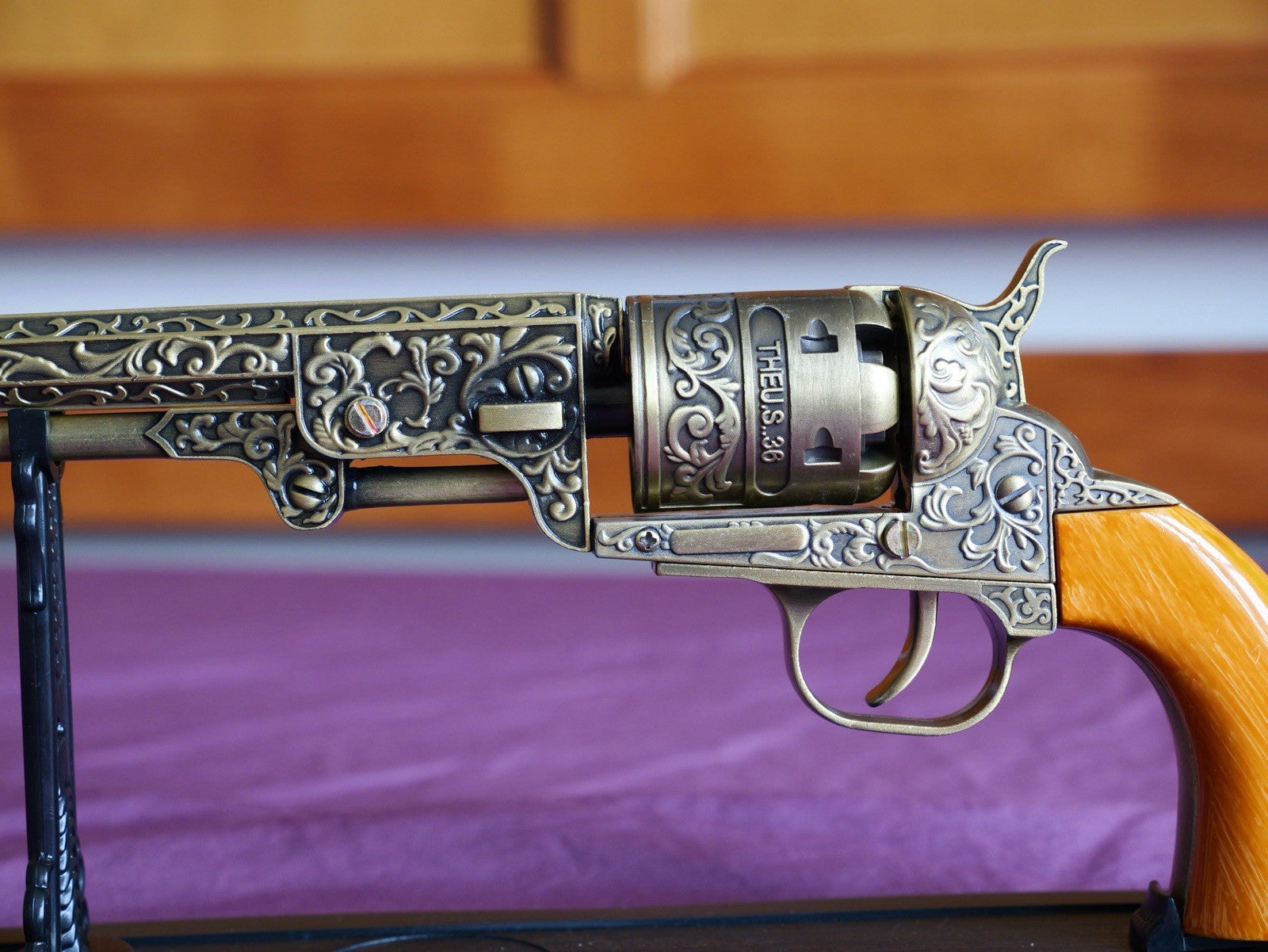 14" PEACE MAKER REPLICA Single Action Army Display Only Plaque Ornate Barrel