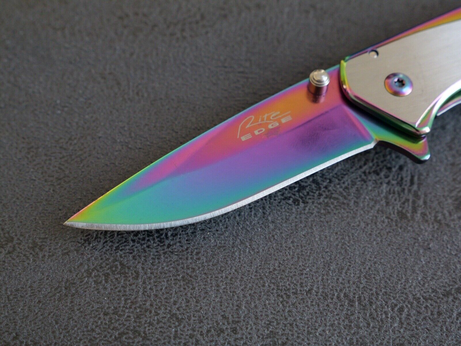 Spring Assist Pocket Knife Medium Size All Metal Brushed Steel Titanium Sharp 4”