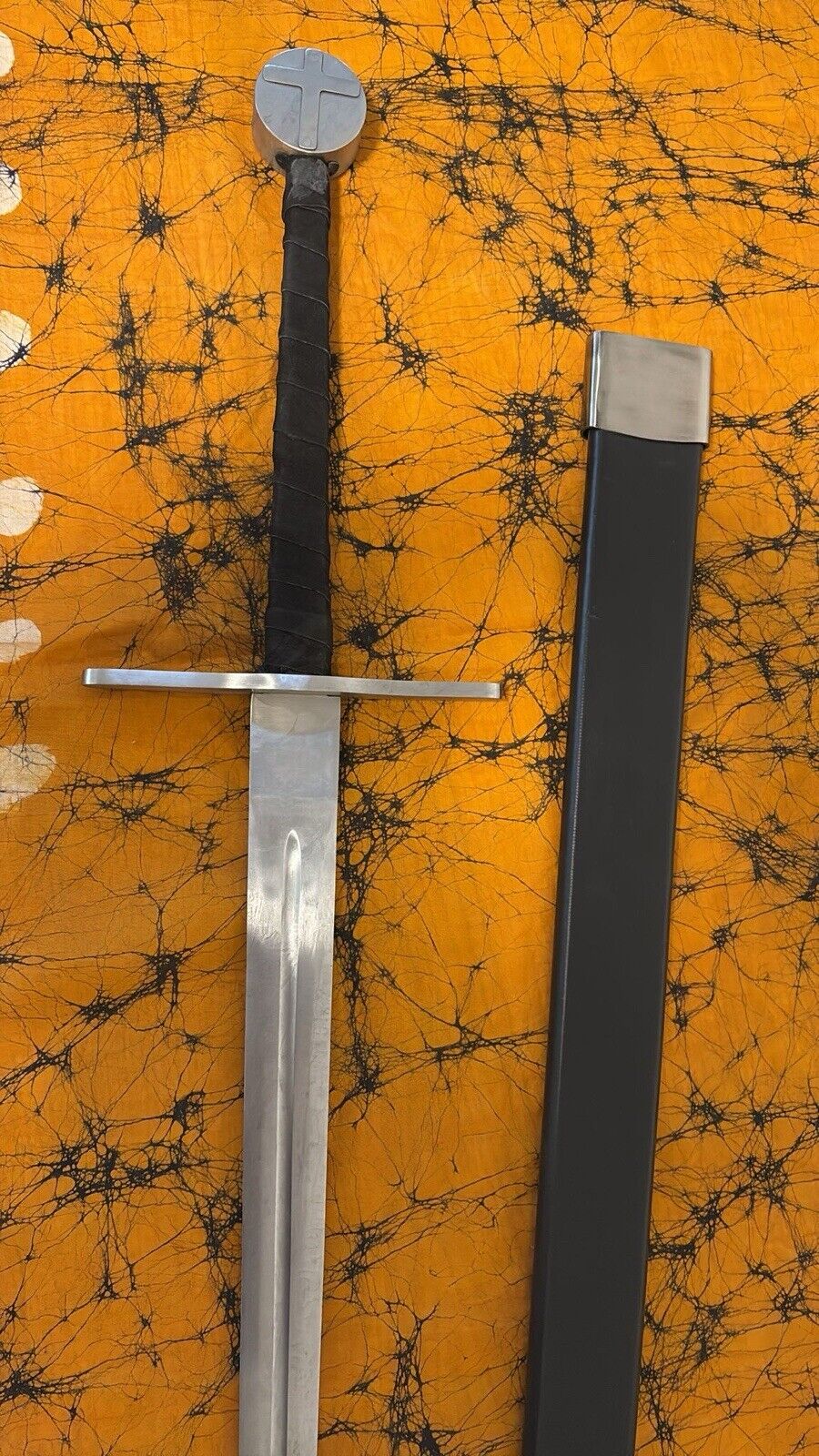 Epic Two Handed 48” Longsword Leather Sheath Medieval Cross Full Tang XL Huge