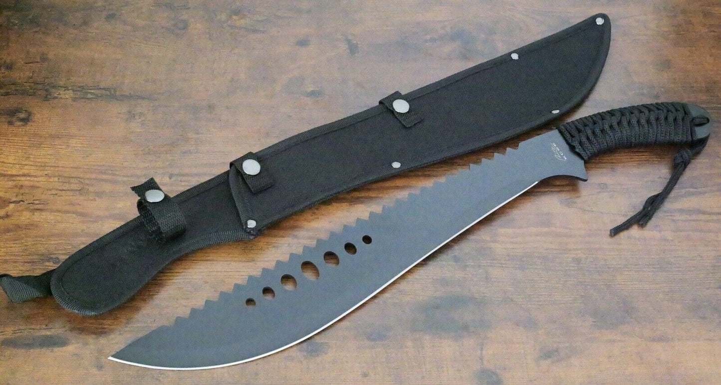 21” Machete Black Medium Size Sawback Full Tang Sharp Heavy Duty Back Sling