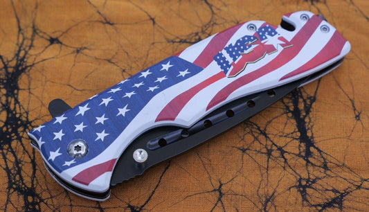 USA Eagle Flag Pocket Knife Patriot America Hand Painted Window Punch Beltcutter