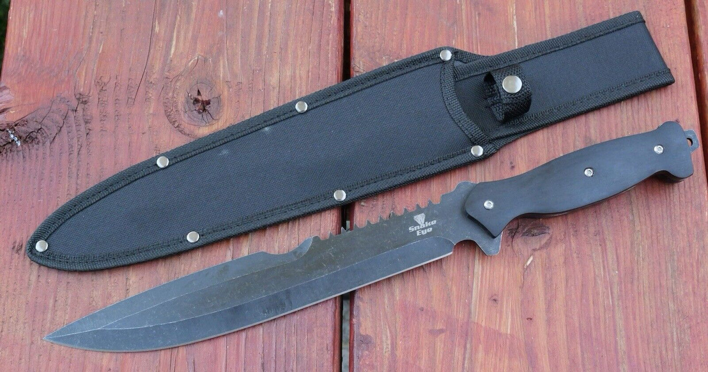 17” Machete 440 Stainless Steel Sawback Stealth Black Heavy Duty Sheath Durable