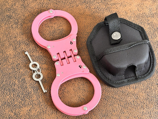 Pink Hand Cuffs Ladies Law Enforcement Security Heavy Duty Hinge Handcuffs Case