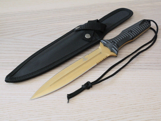 13” Fixed Blade Knife Gold Spear Point Double Edge Full Tang Sharp Spear Point