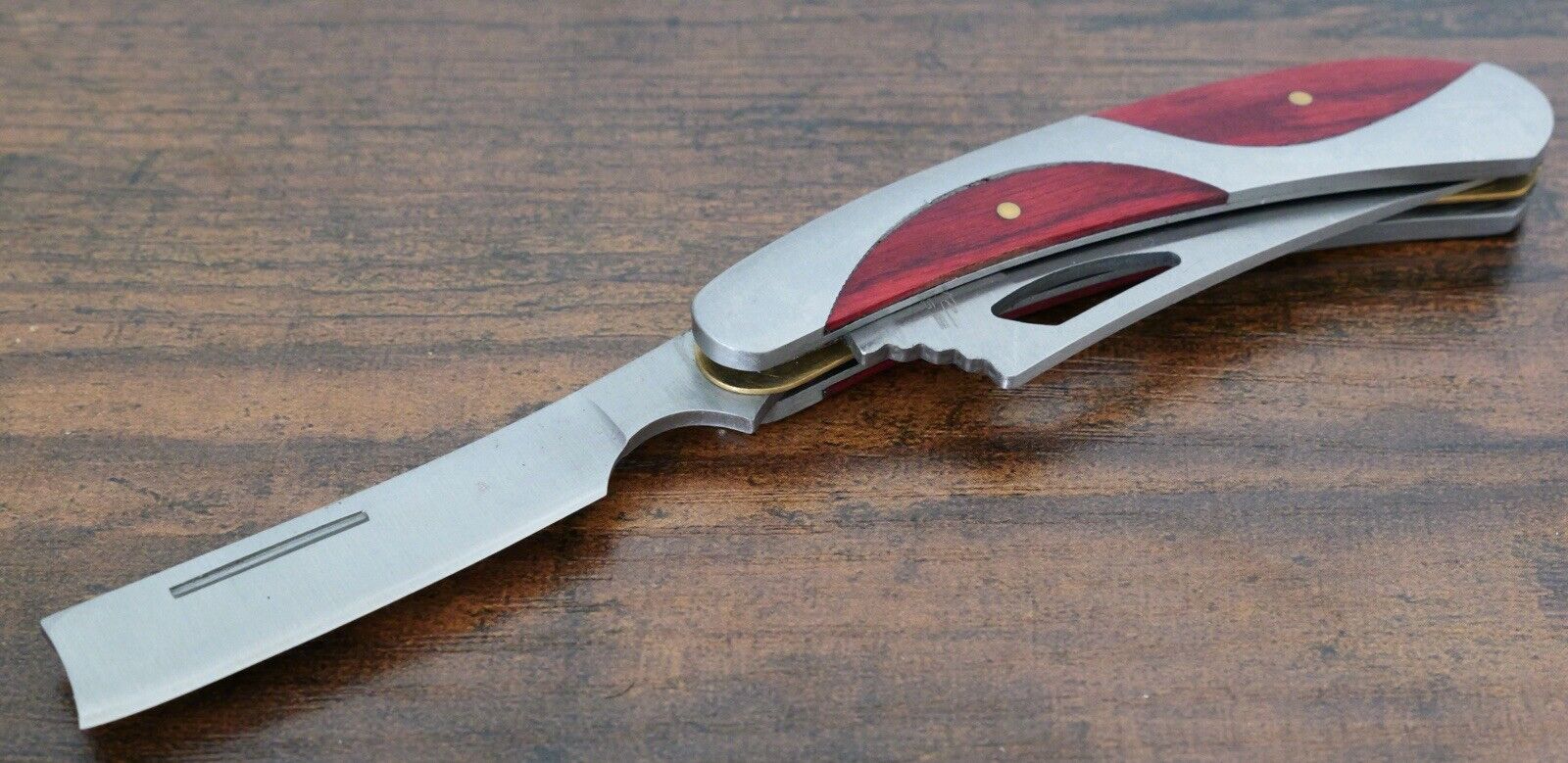 3.5” Pocket Knife 2 Blades Razor Tradesman Electrician Folding Sharp Wood Handle