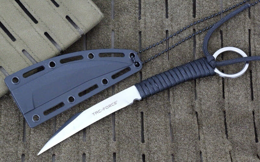 8” Slim Neck Knife Sharp Sheath Full Tang Black Tactical Stealth Wharncliffe