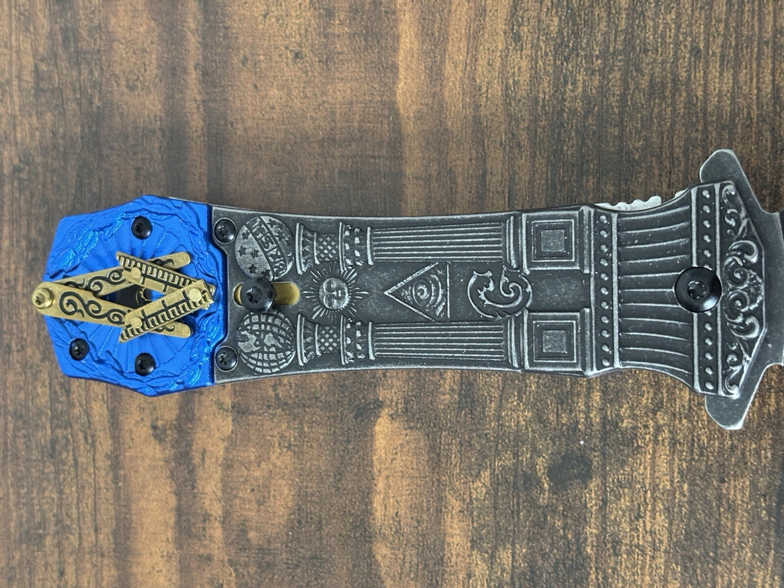 Mason Knife Spring Assist Pocket Knife Blue Gray Belt Clip Spear Point G Masonic
