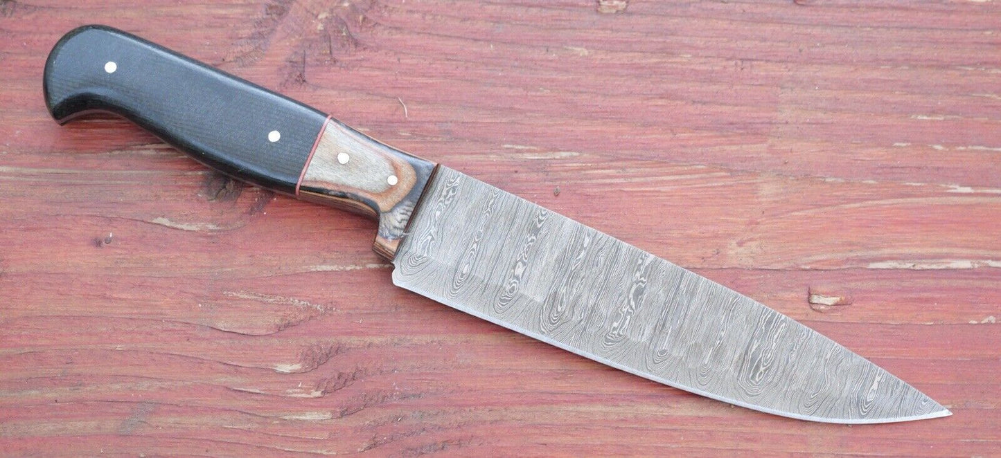 Chef Knife Roll Set Hammered Damascus Blade 12” 5pc Set Leather Sheath Cleaver