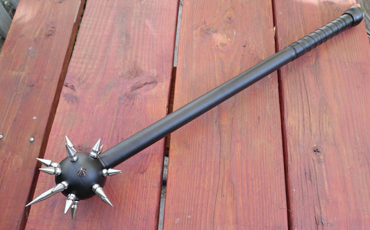 Medieval Spiked Ball Mace Silver Morning Star Chrome Black 36” Middle Ages Club