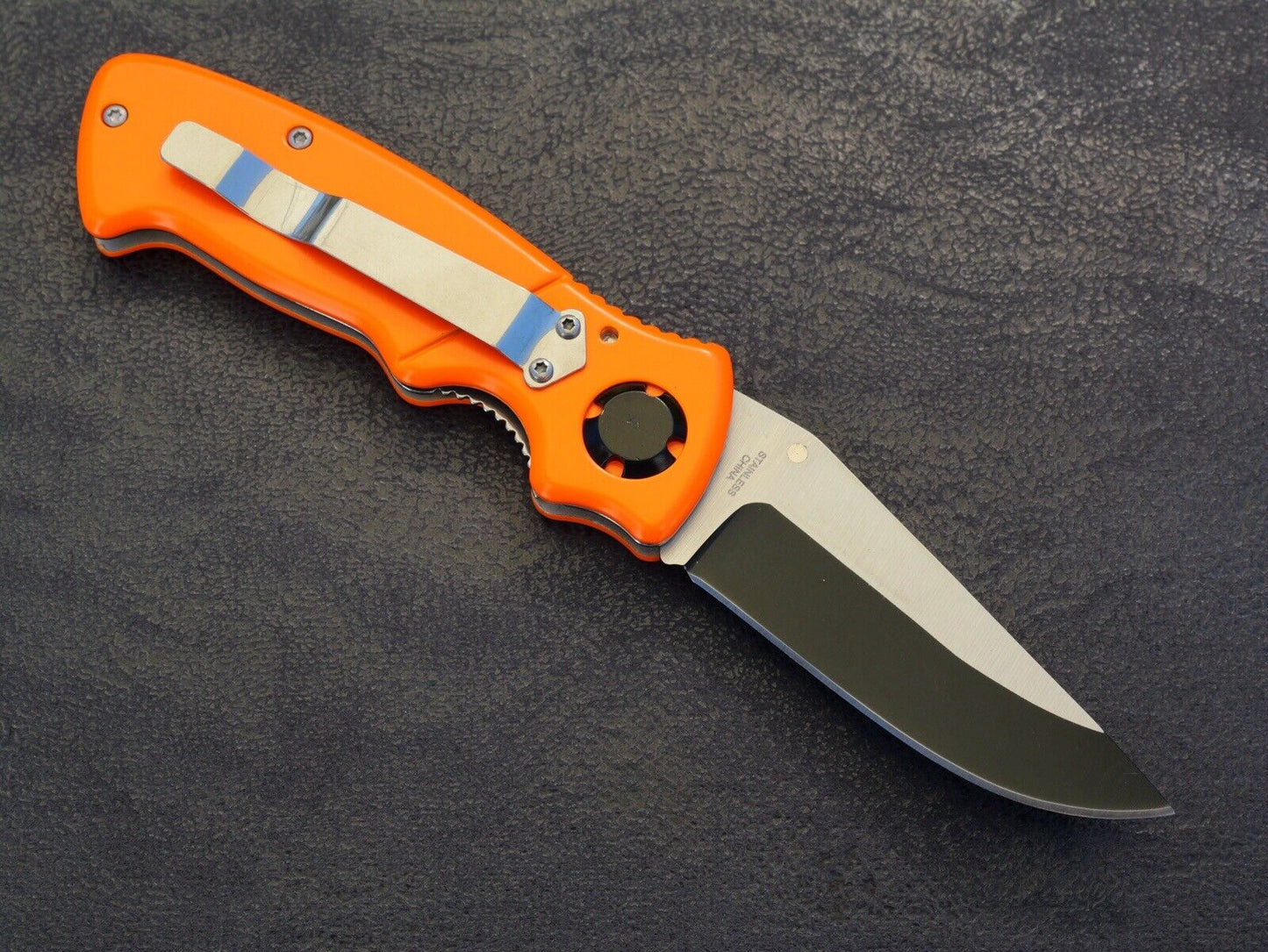 Medium Size Pocket Knife Folding Knife Blaze Orange High Visibility 440 Steel