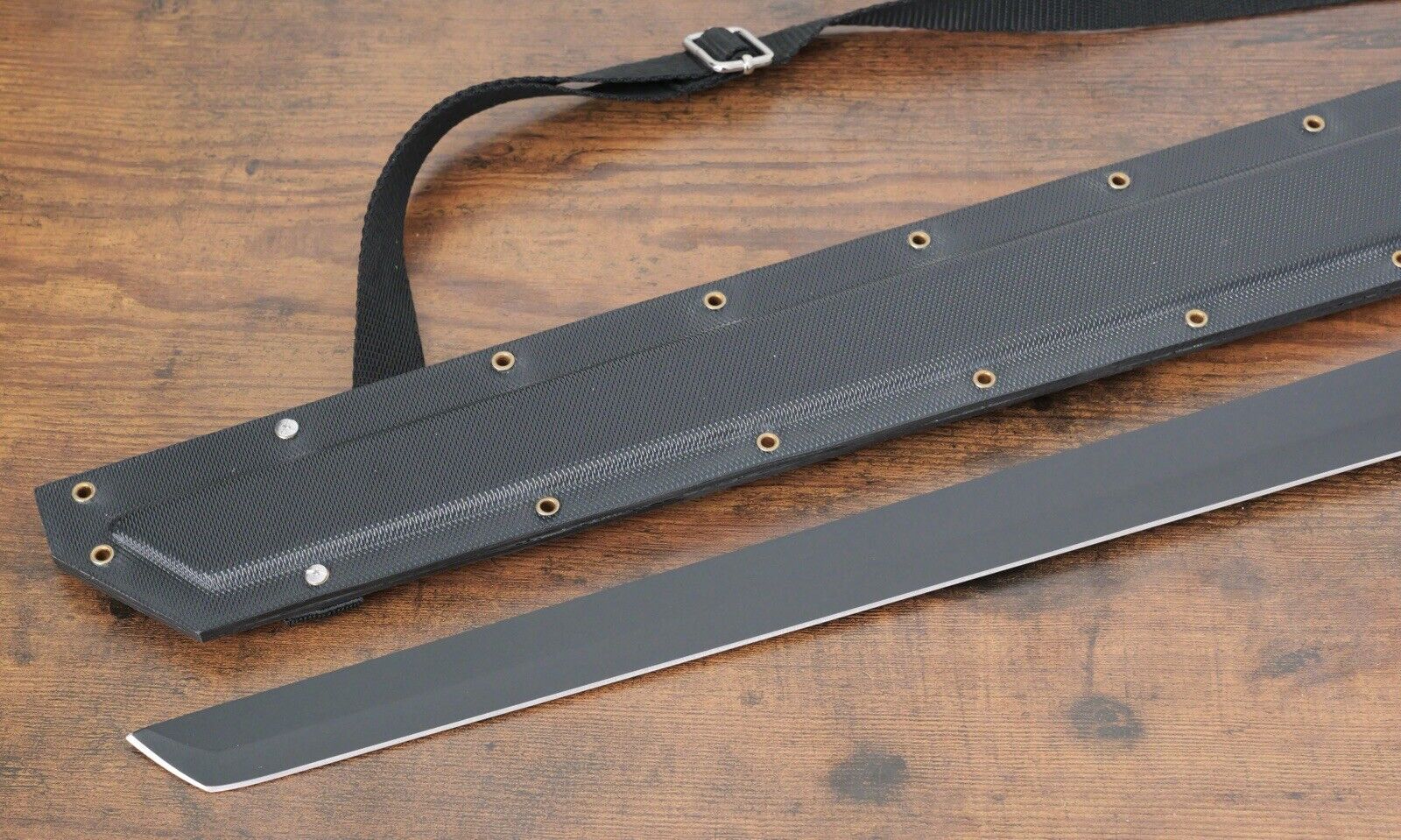 26” Ninja Sword Stealth Black Hard Sheath Shadow Ops Back Strap Stealth Tanto