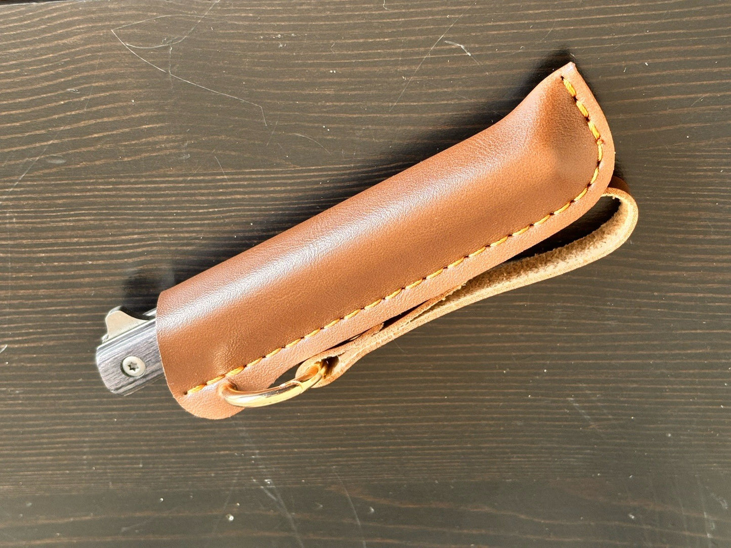 Slim Pocket Knife Folding Wood Handle Razor Sharp M390 Steel CEO Leather Sheath