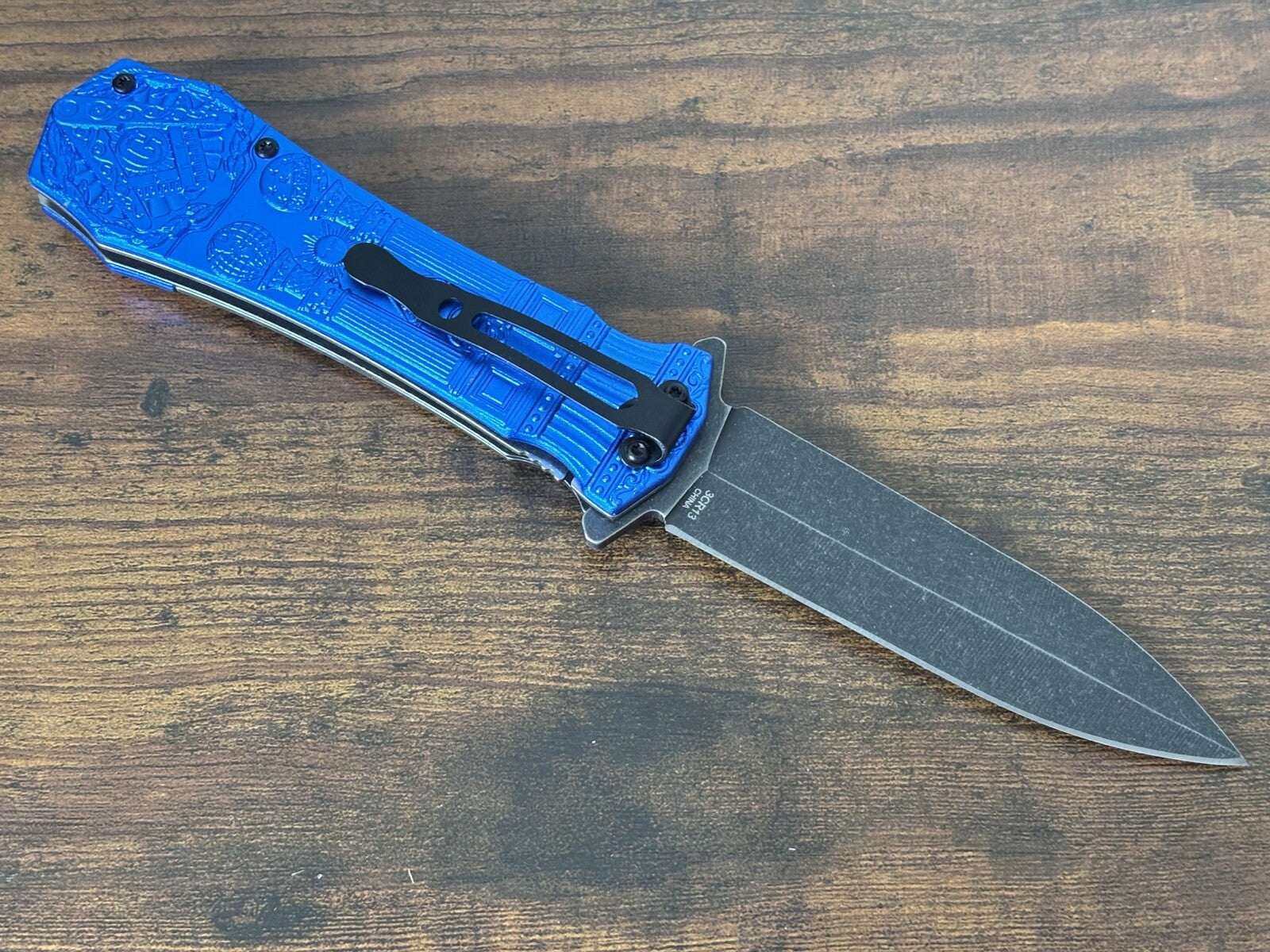 Mason Knife Spring Assist Pocket Knife Blue Gray Belt Clip Spear Point G Masonic