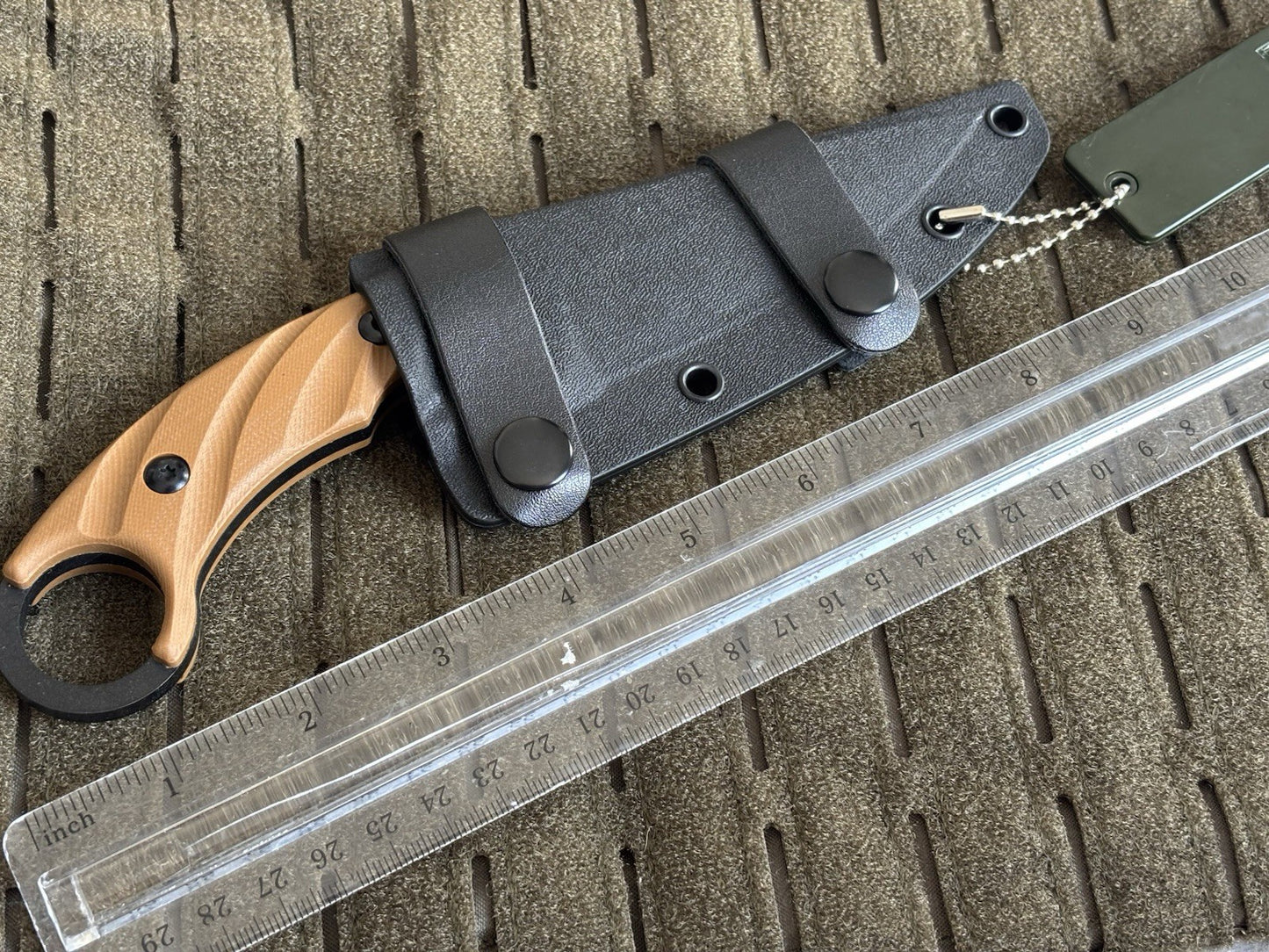 8” Fixed Blade Knife Horizontal Carry Belt Loop Kydex Sheath Tan Full Tang Sharp