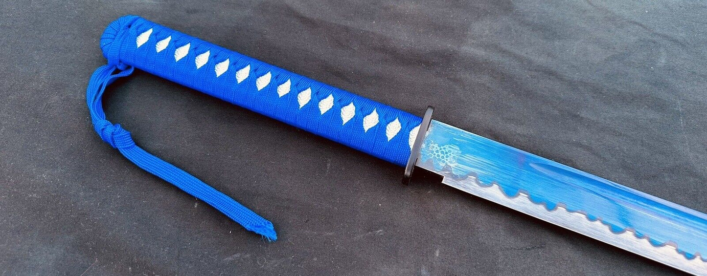 Samurai Katana 28” Blue Manganese Blade Deluxe Wrapped Wood Scabbard 38” Overall