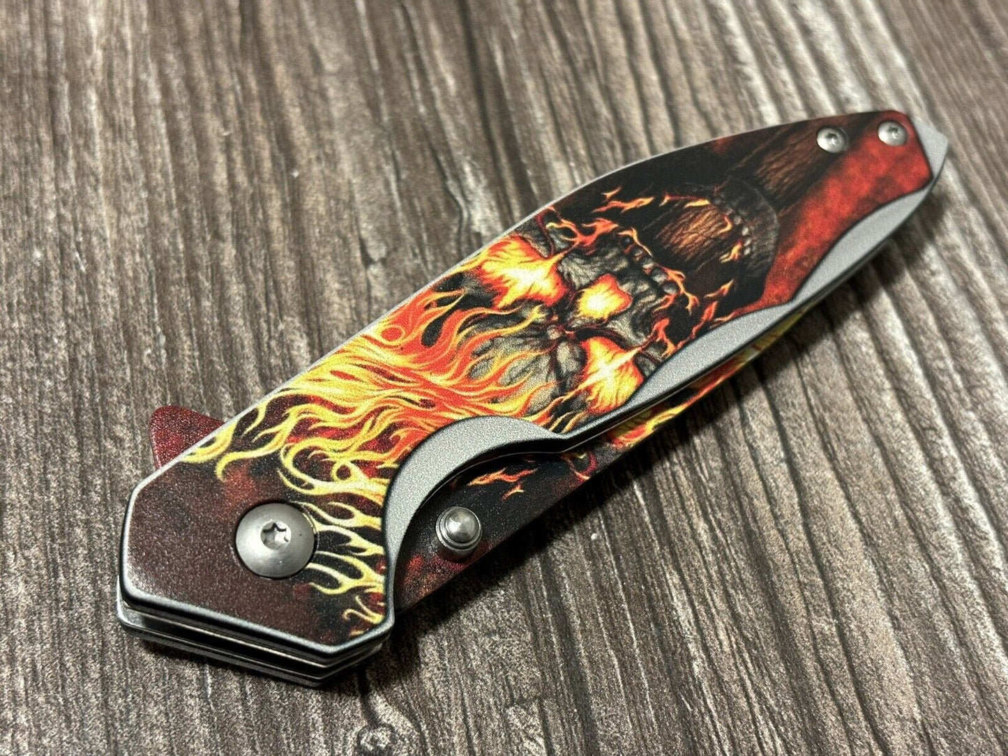 Skull Pocket Knife Flame Belt Clip Spring Assisted Sharp 4.5” EDC Ghost Rider