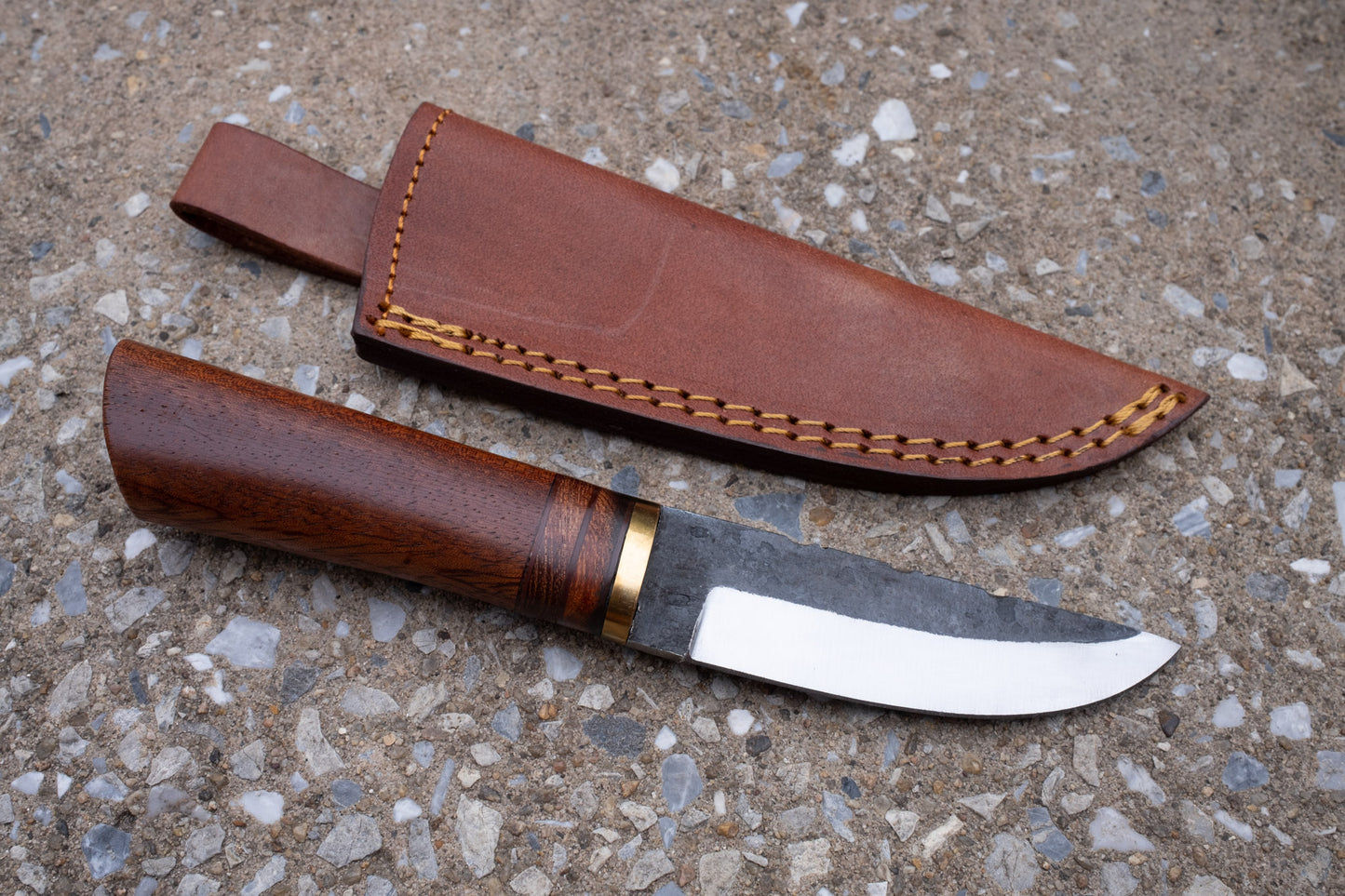 Puukko Knife Wood Handle Carbon Steel Forged Blade 9" Handmade Sheath Belt Loop