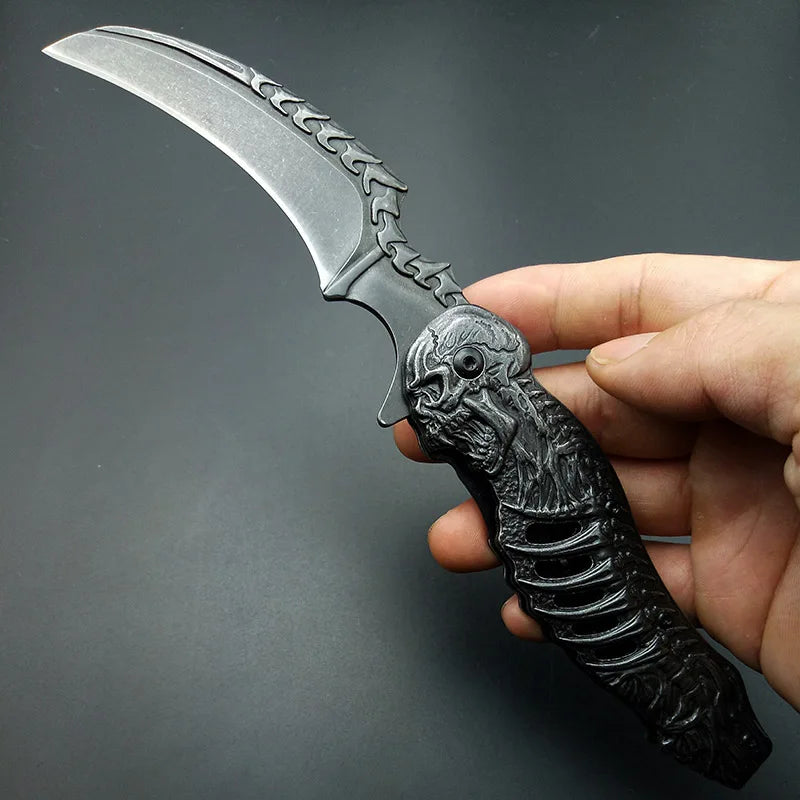 Skeleton Pocket Knife Spring Assisted Grim Reaper Design 8" Open Folding Knife Skull Scythe Blade