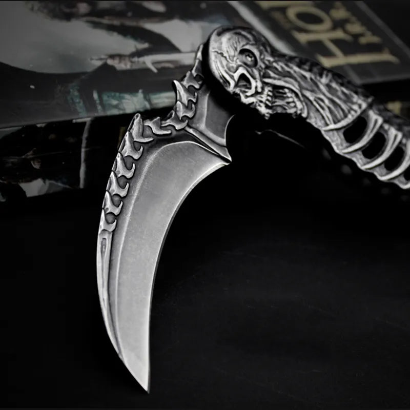 Skeleton Pocket Knife Spring Assisted Grim Reaper Design 8" Open Folding Knife Skull Scythe Blade