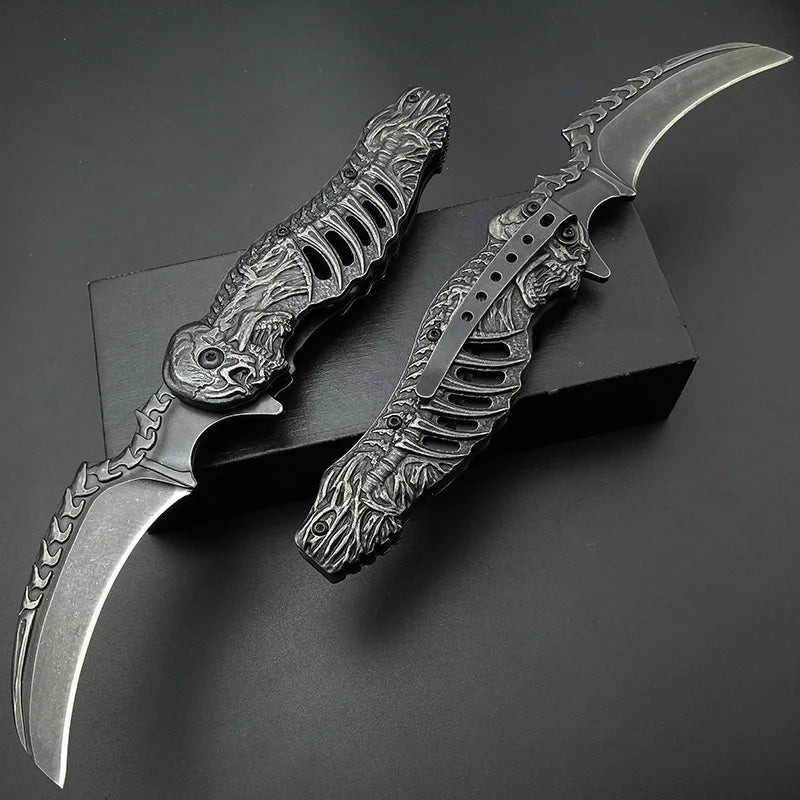 Skeleton Pocket Knife Spring Assisted Grim Reaper Design 8" Open Folding Knife Skull Scythe Blade