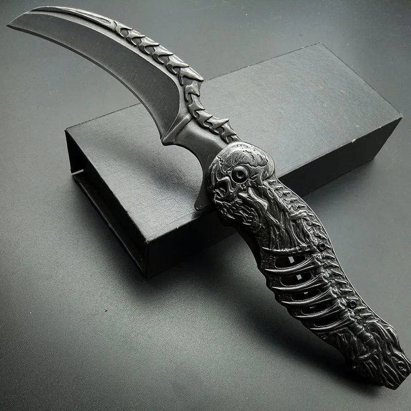 Skeleton Pocket Knife Spring Assisted Grim Reaper Design 8" Open Folding Knife Skull Scythe Blade