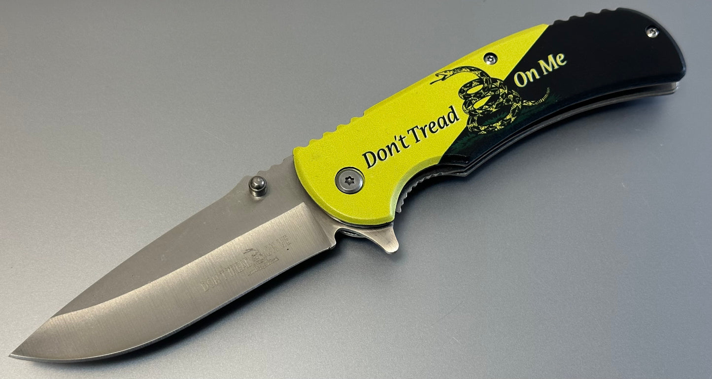 Full Size Pocket Knife Don’t Tread On Me 4.5” Full Metal 440 Stainless Steel EDC Pocket Clip