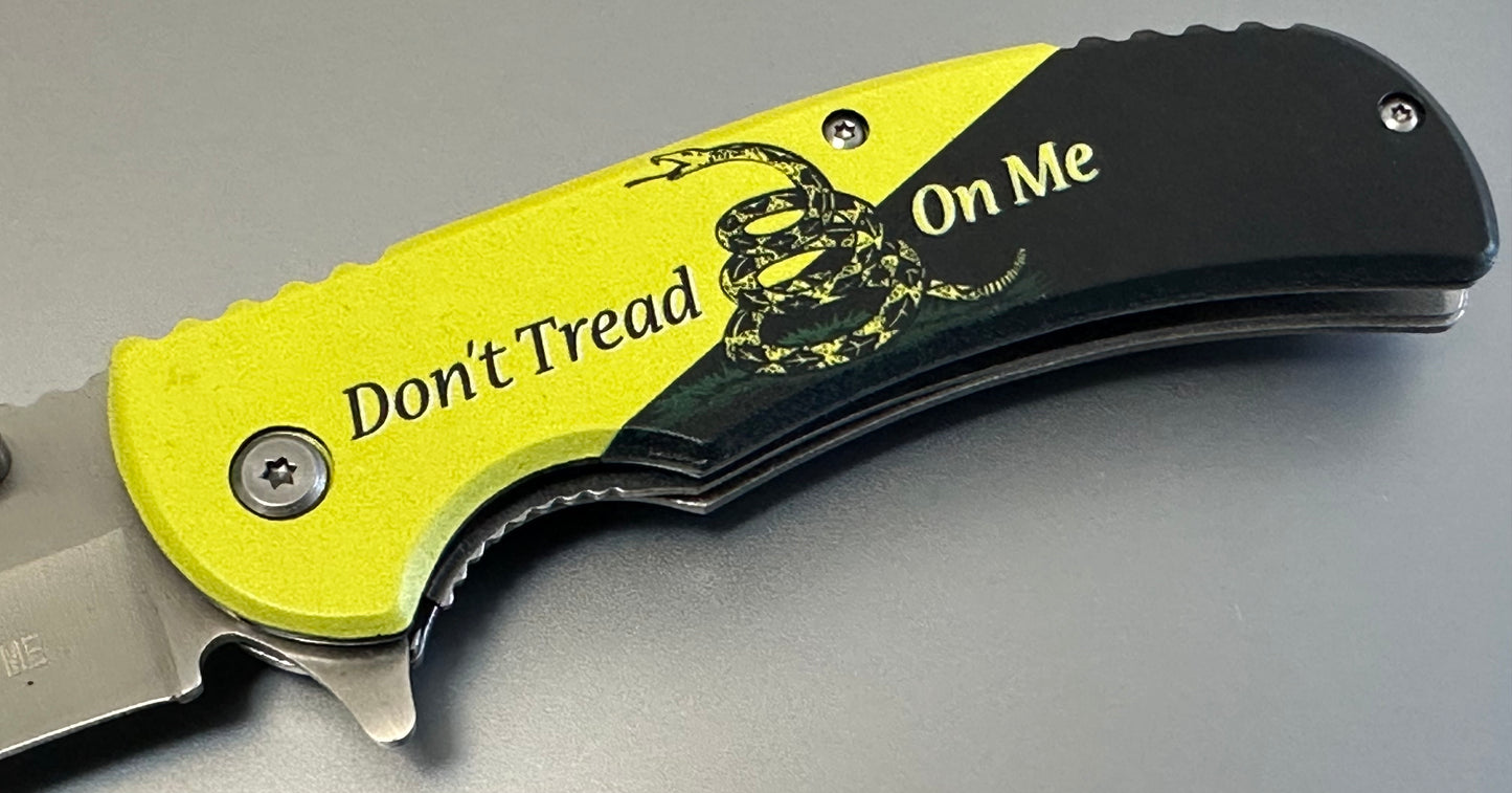 Full Size Pocket Knife Don’t Tread On Me 4.5” Full Metal 440 Stainless Steel EDC Pocket Clip