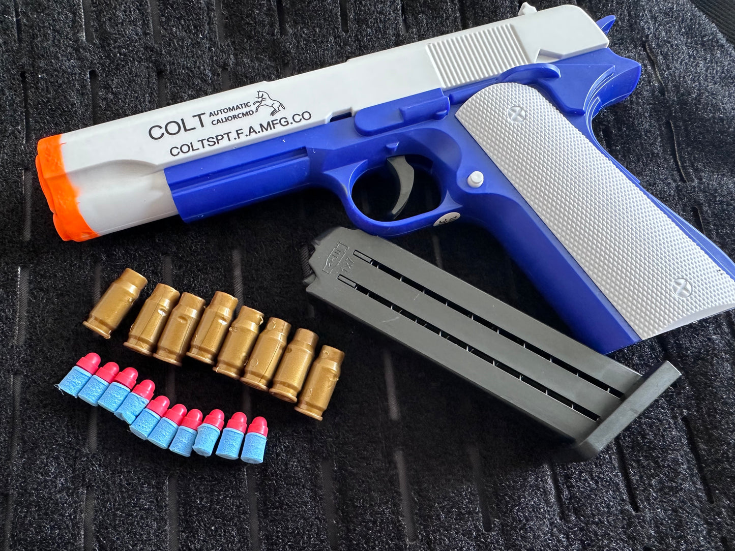 blue 1911 soft shell toy gun colt style