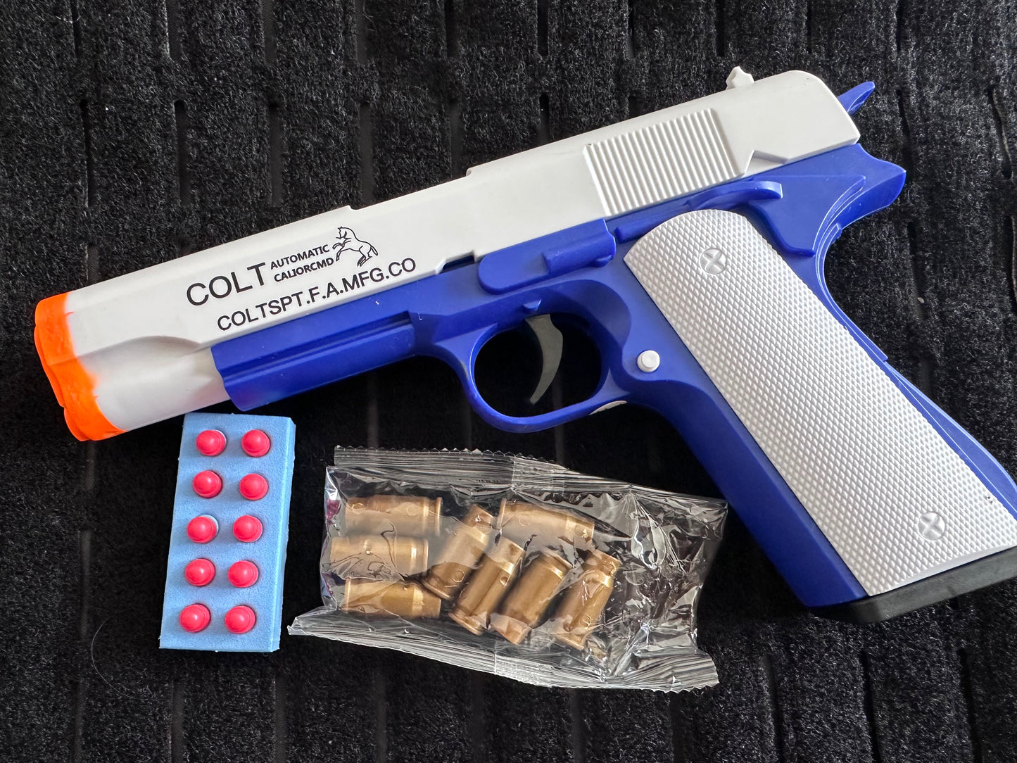 blue 1911 soft shell toy gun colt style