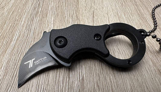 Mini Karambit Necklace Knife Compact Tactical Ball Chain Pocket Clip Sharp Black