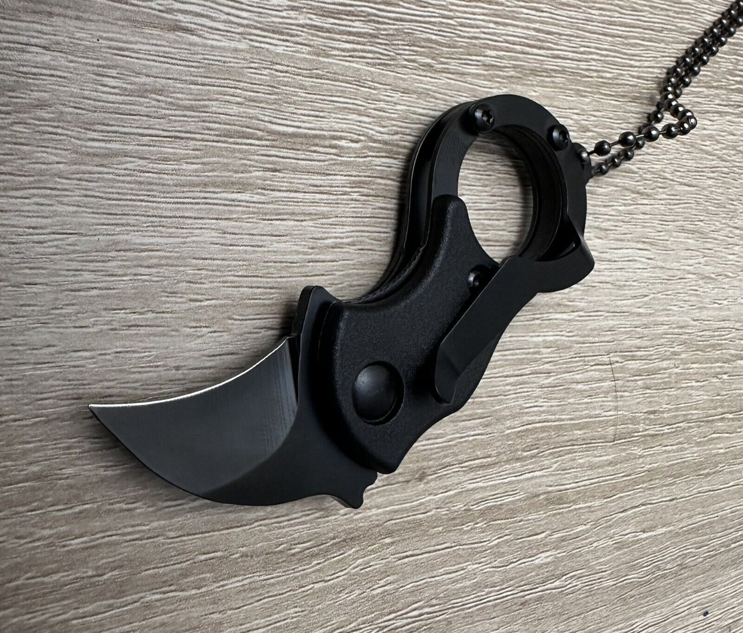 Mini Karambit Necklace Knife Compact Tactical Ball Chain Pocket Clip Sharp Black