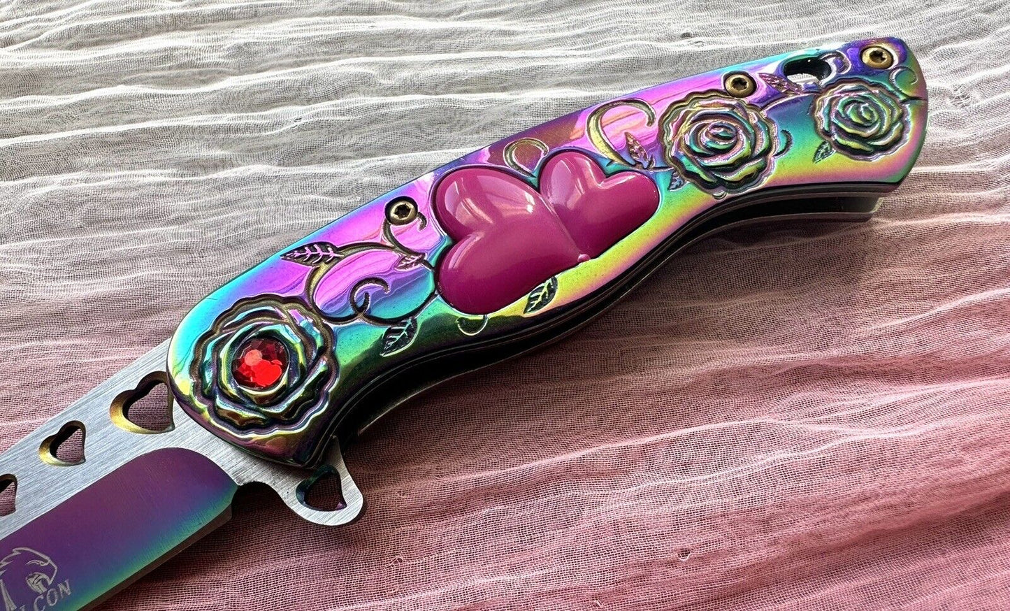 Love Pocket Knife Hearts 💕 Ladies Knife Small Folding Rainbow Sharp Pink 4” Spring Assisted Girly