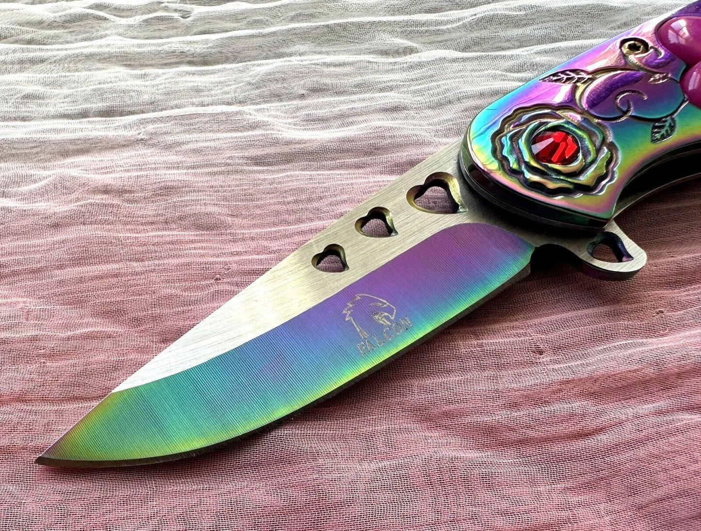 Love Pocket Knife Hearts 💕 Ladies Knife Small Folding Rainbow Sharp Pink 4” Spring Assisted Girly