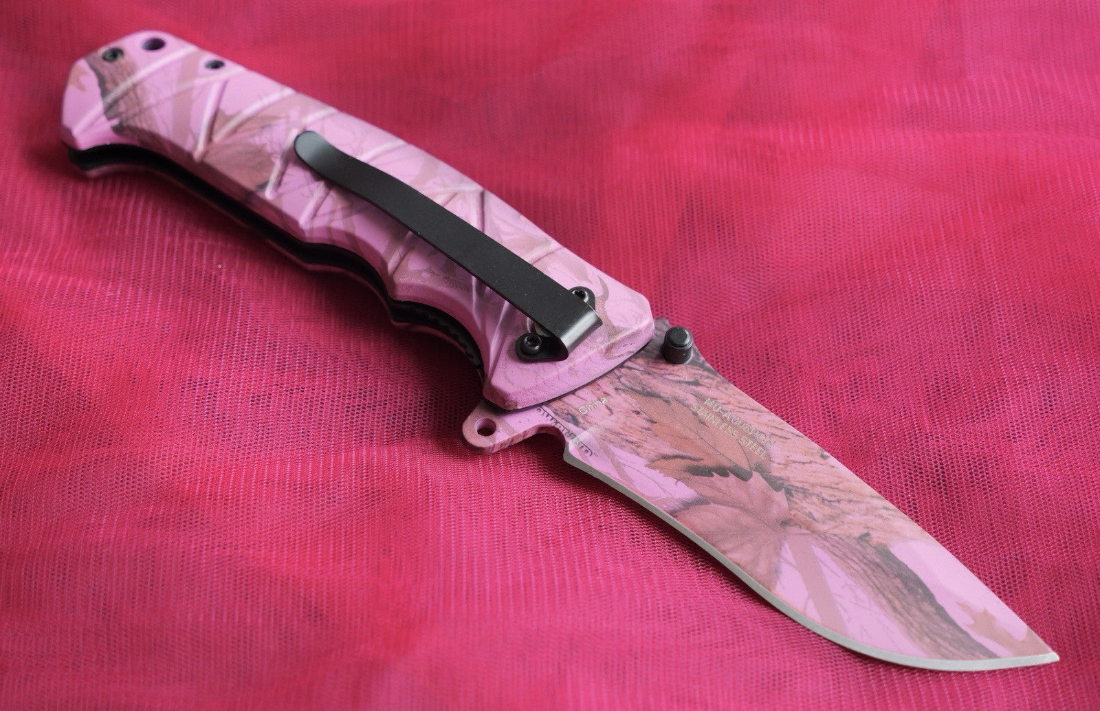 Pink Camo Pocket Knife Spring Assisted Black Ladies Self Defense Girly Full Size