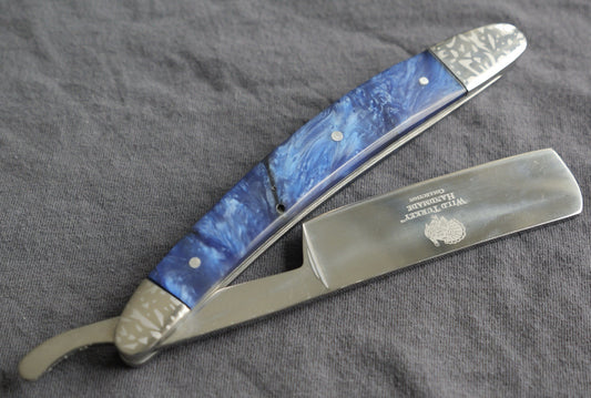 OG Vintage Shaving Straight Razor Chrome Finish Deep Blue Handle Sharp Barber