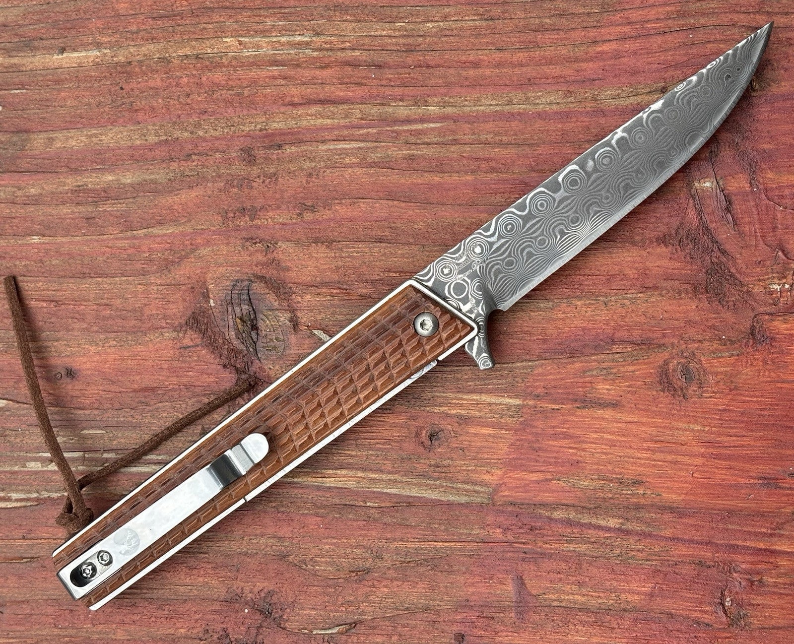 Slim Pocket Knife Folding Hardwood Handle Razor Sharp Damascus Blade CEO
