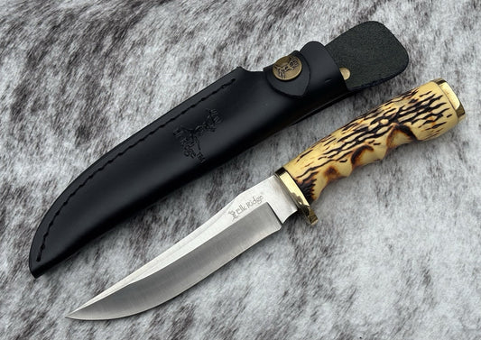 9” Fixed Blade Knife Leather Sheath Elk Ridge Fill Tang Companion Side Arm Sharp