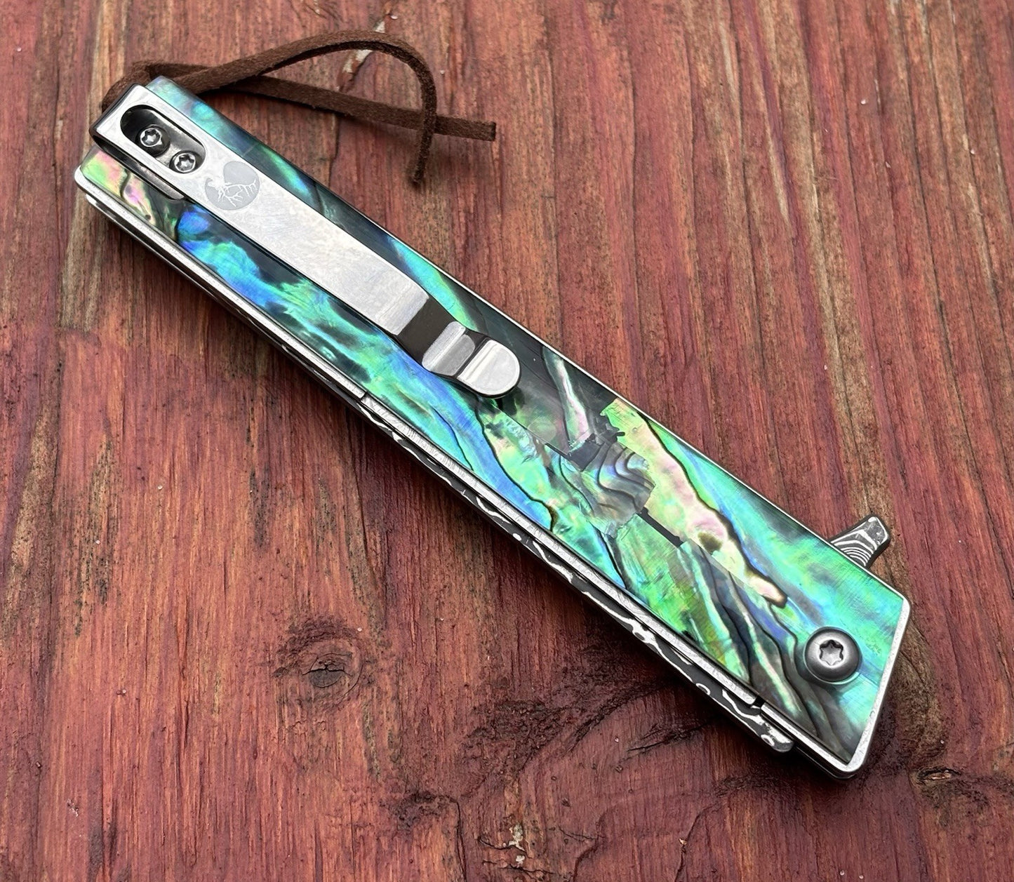 Slim Pocket Knife Folding Abalone Handle Razor Sharp Damascus Blade CEO