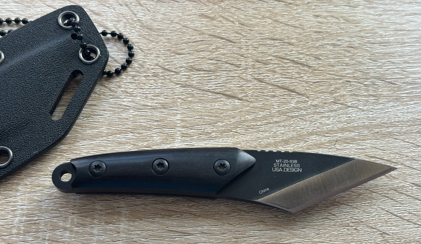 5” Neck Knife Full Tang Kiradashi 1.5” Blade Wood Handle Kydex Sheath SHARP Blk